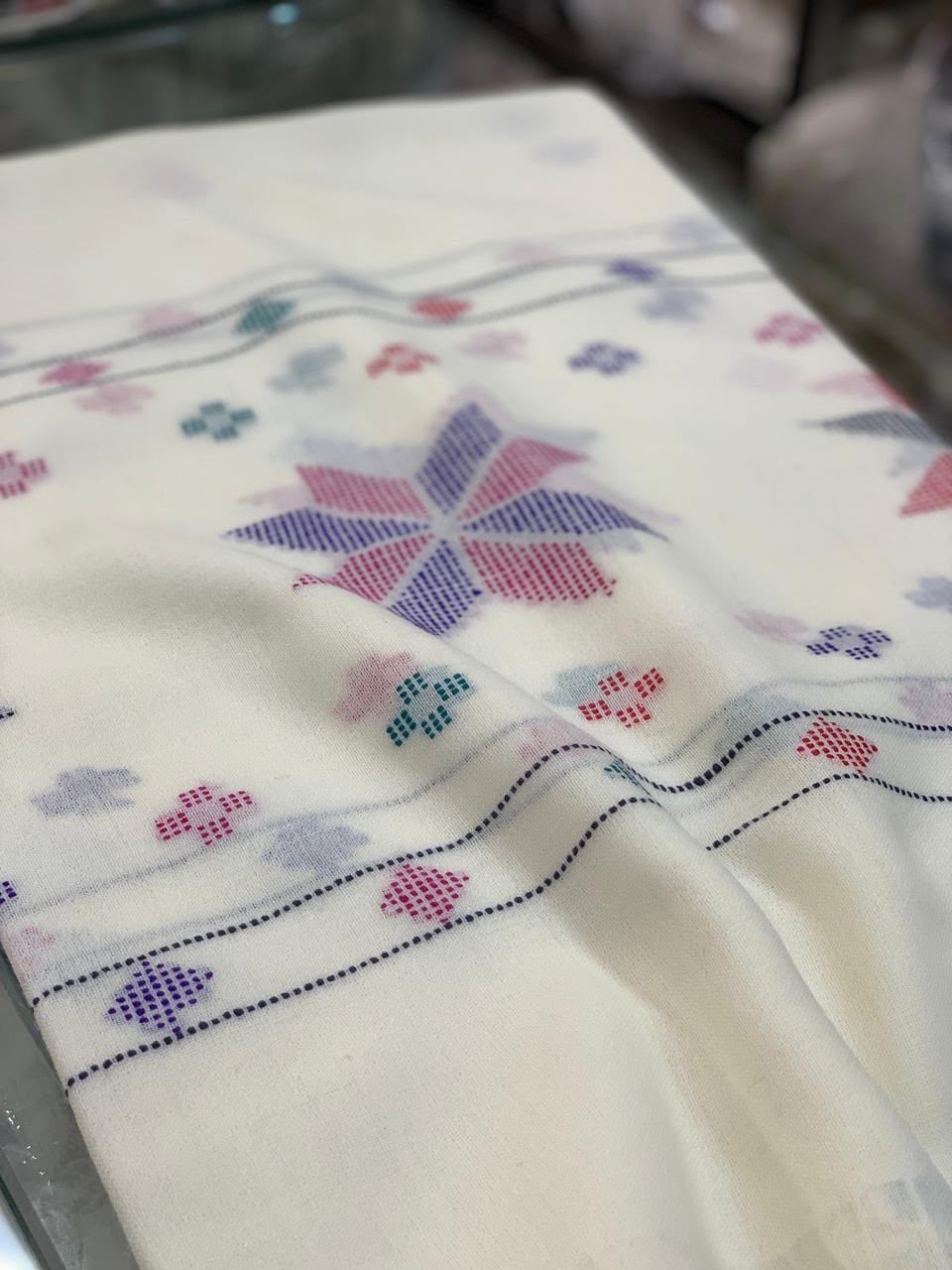 woollen ladies flower shawl white
